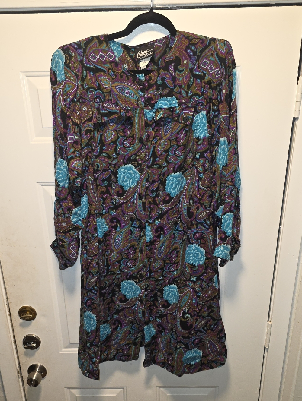 Olga Teal and Purple Paisley Long Sleeve Dress